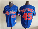 Montreal Expos #45 Pedro Martínez Blue Cooperstown Collection Mesh Batting Practice Jersey