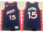 1996 Olympic Team USA #15 Hakeem Olajuwon Navy Basketball Jersey