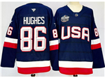 2025 4 Nations Face-Off Team USA #86 Jack Hughes Navy Hockey Jersey