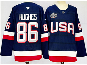 2025 4 Nations Face-Off Team USA #86 Jack Hughes Navy Hockey Jersey