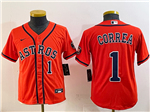 Houston Astros #1 Carlos Correa Youth Orange Limited Jersey