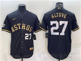 Houston Astros #35 Justin Verlander Black Gold w/World Series Patch Jersey