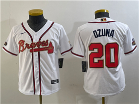 Atlanta Braves #20 Marcell Ozuna Youth White 2022 Gold Program Cool Base Jersey