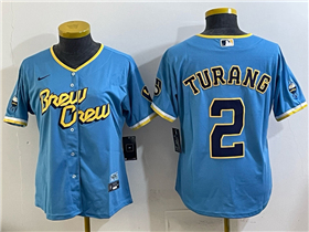 Milwaukee Brewers #2 Brice Turang Women's Powder Blue 2022 City Connect Jersey