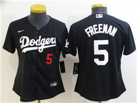 Los Angeles Dodgers #5 Freddie Freeman Women's Black Turn Back The Clock Jersey