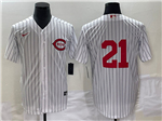 Cincinnati Reds #21 Reggie Sanders Vintage White Pinstripe Jersey
