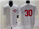 Cincinnati Reds #30 Ken Griffey Jr. Vintage White Pinstripe Jersey