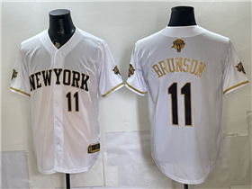 New York Knicks #11 Jalen Brunson White Gold 2026 Finals Patch Baseball Jersey