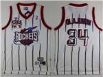 Houston Rockets #34 Hakeem Olajuwon White Pinstripe Hardwood Classics Jersey