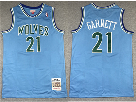 Minnesota Timberwolves #21 Kevin Garnett 1995-96 Light Blue Hardwood Classics Jersey