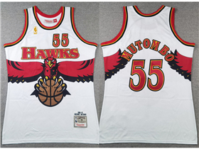 Atlanta Hawks #55 Dikembe Mutombo White Hardwood Classics Jersey
