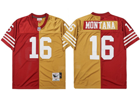 San Francisco 49ers #16 Joe Montana Throwback Split Red/Gold Jersey