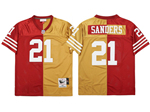 San Francisco 49ers #21 Deion Sanders Throwback Split Red/Gold Jersey