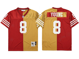 San Francisco 49ers #8 Steve Young Throwback Split Red/Gold Jersey