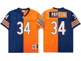 Chicago Bears #34 Walter Payton Throwback Split Navy Blue/Orange Jersey
