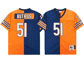 Chicago Bears #51 Dick Butkus Throwback Split Navy Blue/Orange Jersey
