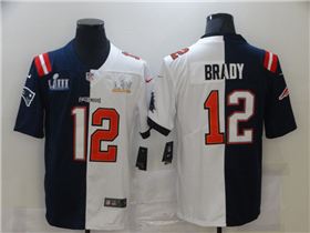 New England Patriots Tampa Bay Buccaneers #12 Tom Brady Split Navy/White Super Bowl LIII/LV Jersey