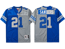 Dallas Cowboys #21 Deion Sanders Throwback Split Blue/Gray Jersey