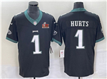 Philadelphia Eagles #1 Jalen Hurts Black Super Bowl LIX F.U.S.E. Limited Jersey