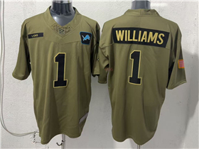 Detroit Lions #1 Jameson Williams Olive 2025 Salute To Service Limited Jersey