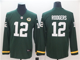 Green Bay Packers #12 Aaron Rodgers Green Therma Long Sleeve Jersey