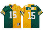 Green Bay Packers #15 Bart Starr 1969 Throwback Split Green/Gold Jersey