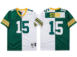 Green Bay Packers #15 Bart Starr 1969 Throwback Split Green/White Jersey