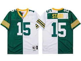 Green Bay Packers #15 Bart Starr 1969 Throwback Split Green/White Jersey