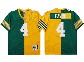 Green Bay Packers #4 Brett Favre 1996 Throwback Split Green/Gold Jersey