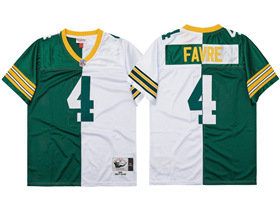 Green Bay Packers #4 Brett Favre 1996 Throwback Split Green/White Jersey