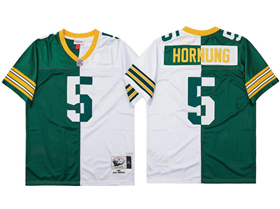 Green Bay Packers #5 Paul Hornung 1961 Throwback Split Green/White Jersey
