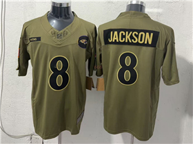 Baltimore Ravens #8 Lamar Jackson Olive 2025 Salute To Service Limited Jersey