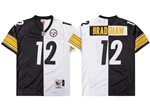 Pittsburgh Steelers #12 Terry Bradshaw Throwback Split Black/White Jersey