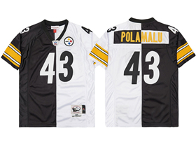 Pittsburgh Steelers #43 Troy Polamalu Throwback Split Black/White Jersey