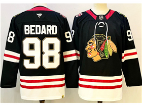 Chicago Blackhawks #98 Connor Bedard 2025 Black 100th Anniversary Jersey