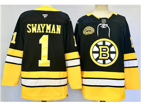 Boston Bruins #1 Jeremy Swayman 2024 Black Alternate 100th Anniversary Jersey