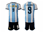 Argentina 2026 Home Blue/White Soccer Jersey with #9 J.Álvarez printing