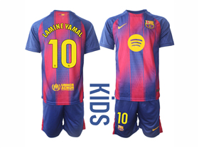 FC Barcelona 2025/26 Home Youth Red/Blue Soccer Jersey with #10 Lamine Yamal Printing