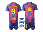 FC Barcelona 2025/26 Home Youth Red/Blue Soccer Jersey with #9 Lewandowski Printing