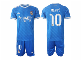 Real Madrid CF 2025/26 Third Blue Soccer Jersey with #10 Mbappé Printing