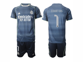 Real Madrid CF 2025/26 Away Navy Soccer Jersey with #1 Courtois Printing