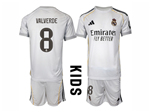Real Madrid CF 2025/26 Home Youth White Soccer Jersey with #8 Valverde Printing