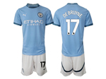 Manchester City F.C. 2024/25 Home Light Blue Soccer Jersey with #17 De Bruyne Printing