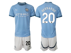 Manchester City F.C. 2024/25 Home Light Blue Soccer Jersey with #20 Bernardo Printing