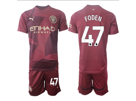 Manchester City F.C. 2024/25 3rd Maroon Soccer Jersey with #47 Foden Printing