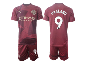 Manchester City F.C. 2024/25 3rd Maroon Soccer Jersey with #9 Haaland Printing