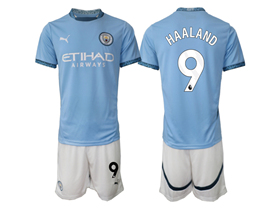 Manchester City F.C. 2024/25 Home Light Blue Soccer Jersey with #9 Haaland Printing