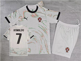 Portugal 2025 Youth Away White Soccer Jersey with #7 Ronaldo Printing