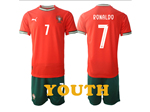 Portugal 2025 Youth Home Red Soccer Jersey with #7 Ronaldo Printing