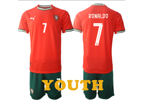 Portugal 2025 Youth Home Red Soccer Jersey with #7 Ronaldo Printing
